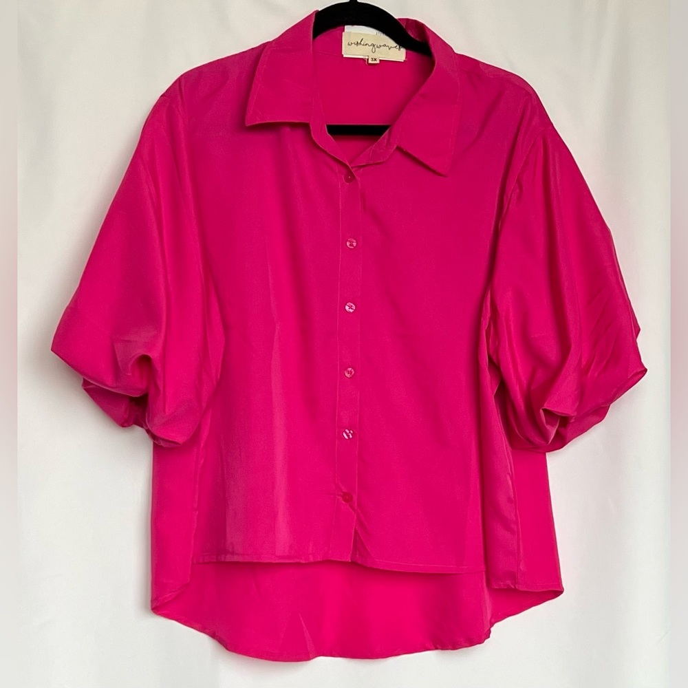 NWT Wishing Waves Fuchsia Button Down Balloon Sleeve Blouse‎ - Size 3XL